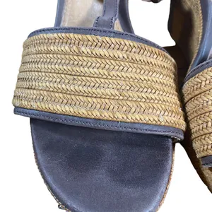 UGG Women’s Brown Leather T-Strap Woven Detail Wedge Espadrille Sandals Size 9 thumbnail 10