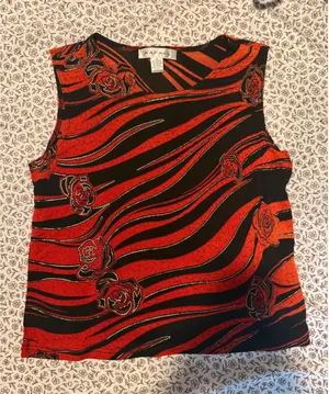Rafael Womens Red Black Abstract Zebra Rose Print Sleeveless Top Small thumbnail 1