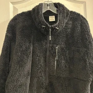 Victoria's Secret PINK Black Fuzzy Fleece Sherpa 1/4 Zip Pullover Jacket L‎ thumbnail 8