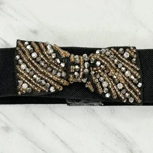 NWT Francesca's Beaded Bow Stretch Cinch Belt Small/Medium (S/M) Black ✨ thumbnail 6