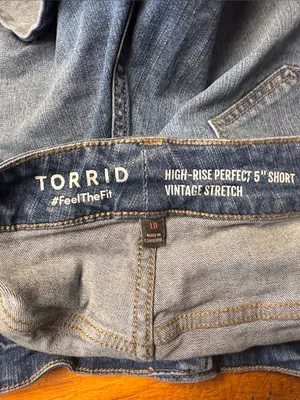 torrid Medium Blue Distressed Roll-Hem Denim Shorts thumbnail 3