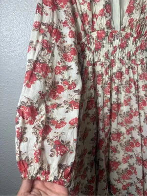 Free People "Keep You" Floral Long Sleeve Mini Dress‎ Smocked Waist Boho Size S thumbnail 4