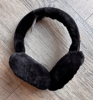 UGG Australia Black Shearling Earmuffs with Leather Trim and Audio Port thumbnail 1