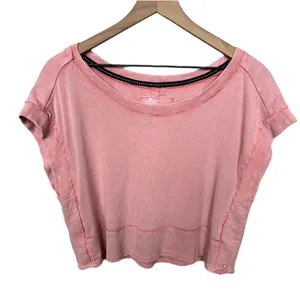 Anthropologie Pilcro Cropped Cut Off Short Sleeve Sweatshirt Pink Coral Medium thumbnail 4