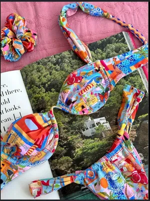 Jimmi Swim Colorful Patterned Bikini Set - Pink & Multicolor sz M NWT thumbnail 2