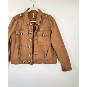 Free People Womens Denim Jacket Brown Eisenhower Slouchy Cropped Jean Medium thumbnail 5