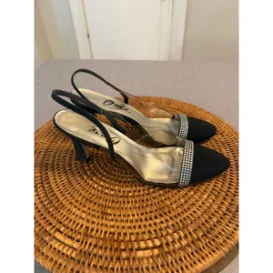 Onex Womens Black Rhinestone Clear Slingback Pointed Toe‎ Kitten Heels Size 9 M thumbnail 5