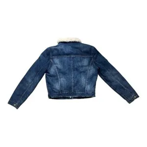 Levi’s Blue Denim Short Jacket Sherpa Lining Women Size M Cotton Button Front thumbnail 5