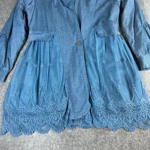 Crosstree Lane Blue Corduroy‎ Mesh Lace Embroidered Jacket Boho XL Cottagecore thumbnail 3