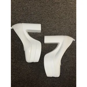 Women’s White Chunky Block High Heels Shoes Platform Shoes Pumps 8.5 thumbnail 4