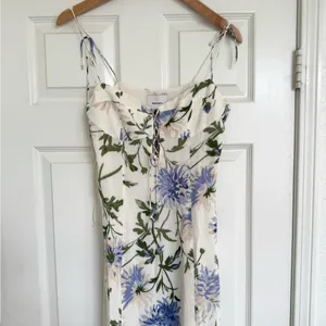 Reformation Emely Dress Midi Length Serenity Ivory Lilac Floral Lace Up French 8 thumbnail 9