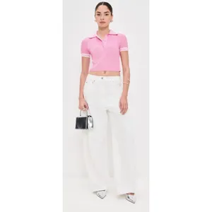 Jonathan Simkhai Whitten Pink Ribbed Knit Cropped Polo Top Size M thumbnail 3