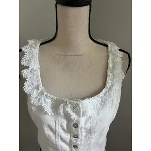 White Lace Trim Sleeveless Top Medium Cottagecore Coquette Boho Chic Milkmaid thumbnail 3