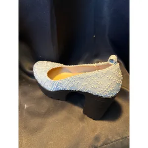 Light‎ Wash Distressed Denim Platform Pumps Chunky Black Lug Sole Block Heel Y2K Blue Size 7 thumbnail 8