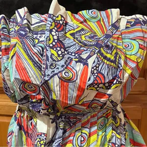 Anthropologie Diana Ruffled Smocked Strapless Tube‎ Top Abstract Print Size XS thumbnail 8