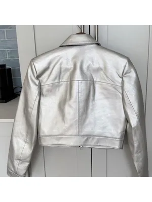 Mango silver cropped faux leather jacket thumbnail 2