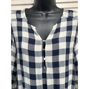 American Eagle Blue/White Plaid Buttons Tiered Long Sleeve‎ Size S Flowy Ruffles thumbnail 4