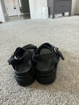 ZARA Sandals Black Leather Flatform thumbnail 4