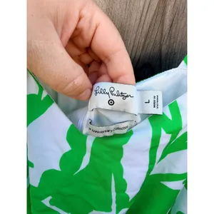 Lilly Pulitzer 20th Anniversary Green and White Tropical Print Satin Jumpsuit Lg thumbnail 5