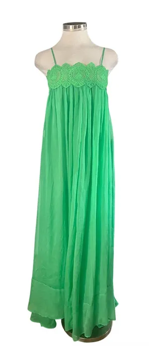 Lulus semi-sheer chiffon maxi dress delicate lace trim green Size Small NWOT thumbnail 1