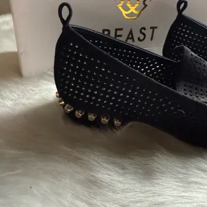 Beast Fashion Black Suede Perforated Studded Loafers NWB thumbnail 3