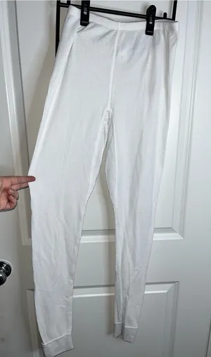 Fruit of the Loom Ladies White Cozy Waffle Knit Winter Warm Thermal Pants NWT S thumbnail 1