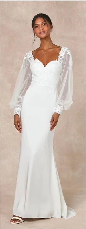Lulus Timeless Adoration White Embroidered Bishop Sleeve Maxi Dress Size Medium thumbnail 1