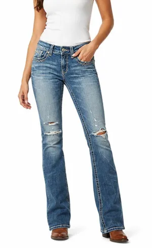 Ariat Real Denim Midrise Distressed Bootcut Jean Medium Wash Size 29 Long thumbnail 1