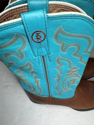 Tony Lama Brown Leather Cowboy Boots with Turquoise Shaft square toe cowgirl 10C thumbnail 7