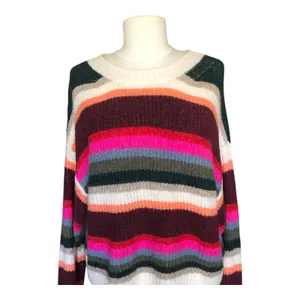American Eagle Cropped Stripe Sweater Small Colorful Chunky Knit Crewneck Cozy thumbnail 2
