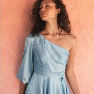 NWT Mac Duggal 49141 French Blue One Shoulder Flowy Gown Dress Size 6 thumbnail 5