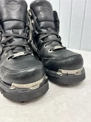 Harley-Davidson Black Leather Lace-Up Motorcycle Boots with Metal Accents Size 9 thumbnail 3