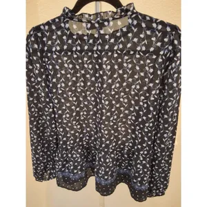 Ann Taylor Loft Size M Navy Blue Floral Peplum Hem Blouse thumbnail 7