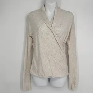 Lululemon Radiant Long Sleeve‎ Wrap Top Size 2 Heathered Beige Thumbholes Active thumbnail 2