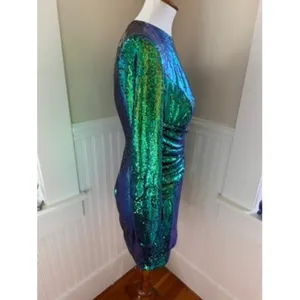 House of CB Cristobal Iridescent Sequin Mini Dress Green Blue Medium thumbnail 10