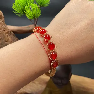 18K Gold Plated Red Agate Jewelry Set,Agate Beaded Charm Bracelet,Agate Ring thumbnail 3