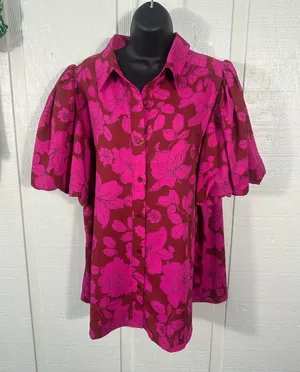 Entro Pink Short Sleeve Top Size 1X EUC thumbnail 1