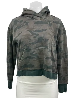 James Perse Green Gray Camo Camouflage Fleece Hoodie Hooded Sweatshirt Top Sz 1 thumbnail 1