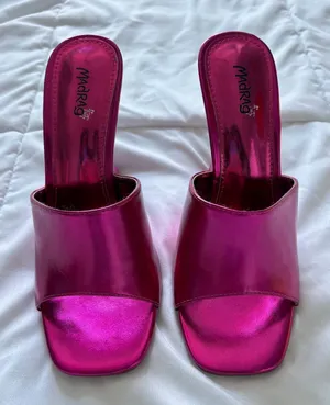 Vintage 90s Madrag Pink Architectural Wedge Sandals Sculpted Heel Mules Fuchsia thumbnail 1