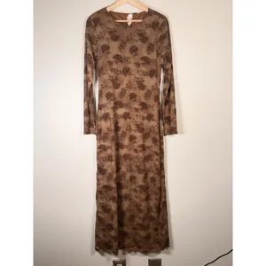 12th Tribe Casanova Brown Floral Mesh Maxi Dress Long Sleeve Brown Large Witchy thumbnail 2