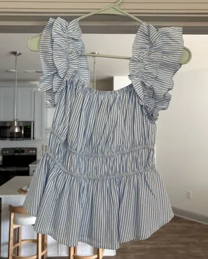 Ruffle Striped Top Blue thumbnail 1