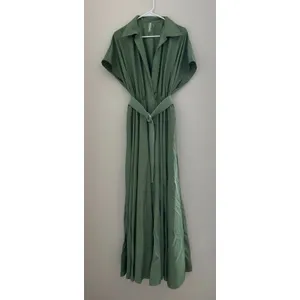 Norma Kamali Super Oversized Sleeveless Boyfriend Shirt Flared Gown Green Small thumbnail 2