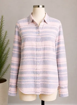 J Crew The Perfect Shirt‎ Linen Cotton Striped Button Down Pink Blue Medium thumbnail 1