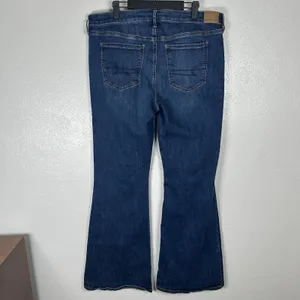 American Eagle Low Rise Flare Jeans Womens 16Long Next Level Stretch Dark Wash thumbnail 3