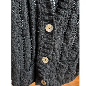 Free People Black Knit‎ Distressed Button Front Short Sleeve Cardigan Sweater thumbnail 7