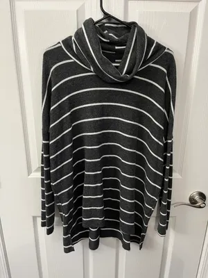 PaperMoon Oversized Medium Gray & White Striped Cowl Neck Tunic Top thumbnail 1