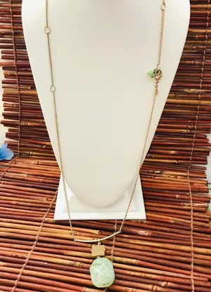 Chico’s Long Gold Tone Necklace Green Stone thumbnail 1