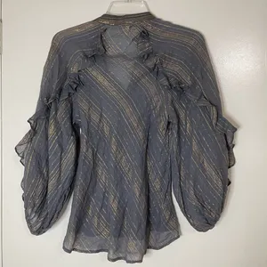 Jen's Pirate Booty blue striped button down shimmer Troubadour Top XS thumbnail 7