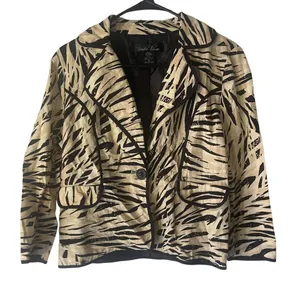 Brandon Thomas Y2k Women's Size Medium Linen Blend‎ Animal Print Retro Blazer thumbnail 1