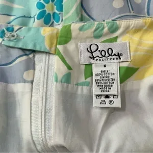 Lilly Pulitzer White Label 6 Light Blue Yellow White King Crab Printed Skirt thumbnail 4